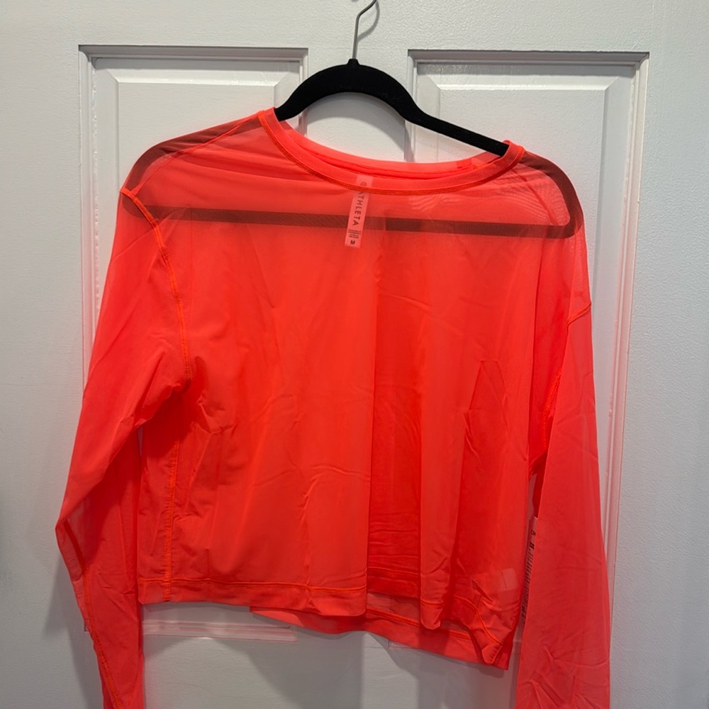 NWT sheer Athleta orange long sleeve Circuit Top